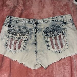 american flag sequined jean shorts